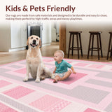 Ultra Soft Area Rug, Non Slip, Stain Resistant, Washable Area Rugs for Living Room, Bedroom, Whimsical Urban Patterned Playmat(Pink)