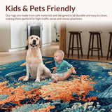 Ultra Soft Area Rug, Non Slip, Stain Resistant, Washable Area Rugs for Living Room, Bedroom, Undersea Exploration Rug Fish & Coral Reefs Carpet for Playtime(Blue)