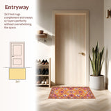 Ultra Soft Area Rug, Non Slip, Stain Resistant, Washable Area Rugs for Living Room, Bedroom, Rustic Earthy Floral Display(Orange)