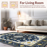 Ultra Soft Area Rug, Non Slip, Stain Resistant, Washable Area Rugs for Living Room, Bedroom, Rustic Gold and Blue Patterned Motif(Blue)