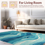 Ultra Soft Area Rug, Non Slip, Stain Resistant, Washable Area Rugs for Living Room, Bedroom, Artistic Ocean Wave Area Rug with Vintage Trellis Design Elements(Blue)