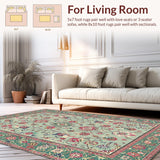 Ultra Soft Area Rug, Non Slip, Stain Resistant, Washable Area Rugs for Living Room, Bedroom, Rustic Floral Geometric Arrangement(Green)