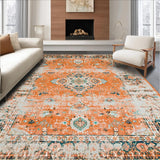 Ultra Soft Area Rug, Non Slip, Stain Resistant, Washable Area Rugs for Living Room, Bedroom, Vibrant Boho-Inspired Linear Design(Orange)