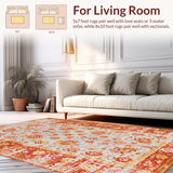 Ultra Soft Area Rug, Non Slip, Stain Resistant, Washable Area Rugs for Living Room, Bedroom, Artistic Whimsical Ogee Print(Red)