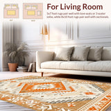 Ultra Soft Area Rug, Non Slip, Stain Resistant, Washable Area Rugs for Living Room, Bedroom, Artful Distressed Linear Patterns(Orange)
