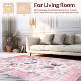 Ultra Soft Area Rug, Non Slip, Stain Resistant, Washable Area Rugs for Living Room, Bedroom, Gentle Floral Curved Edge Creation(Pink)