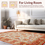 Ultra Soft Area Rug, Non Slip, Stain Resistant, Washable Area Rugs for Living Room, Bedroom, Rustic Floral Tapestry Motif(Orange)
