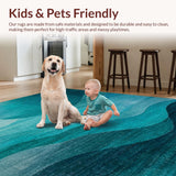 Ultra Soft Area Rug, Non Slip, Stain Resistant, Washable Area Rugs for Living Room, Bedroom, Stylish Round Rug with Fluid Ombre Design in Rich Teal Tones(Blue)