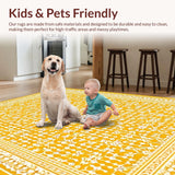 Ultra Soft Area Rug, Non Slip, Stain Resistant, Washable Area Rugs for Living Room, Bedroom, Charming Mustard Geometric Accents(Yellow)