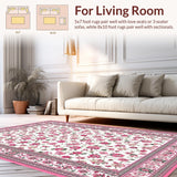 Ultra Soft Area Rug, Non Slip, Stain Resistant, Washable Area Rugs for Living Room, Bedroom, Serene Cottage Garden Look(White)