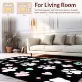 Ultra Soft Area Rug, Non Slip, Stain Resistant, Washable Area Rugs for Living Room, Bedroom, Playful Colorful Paw Print Motif(Black)