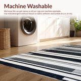 Ultra Soft Area Rug, Non Slip, Stain Resistant, Washable Area Rugs for Living Room, Bedroom, Layered Contrast Stripe Rug Featuring Dynamic Black and White Band Patterns(Black)