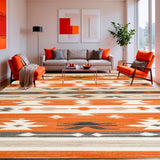 Ultra Soft Area Rug, Non Slip, Stain Resistant, Washable Area Rugs for Living Room, Bedroom, Southwest Tribal Geometric Area Vibrant Hues Boho(Orange)
