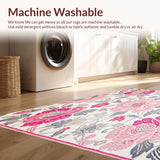 Ultra Soft Area Rug, Non Slip, Stain Resistant, Washable Area Rugs for Living Room, Bedroom, Retro Design Doormat Non Slip Floral(White)
