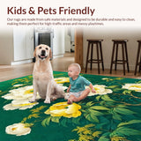 Ultra Soft Area Rug, Non Slip, Stain Resistant, Washable Area Rugs for Living Room, Bedroom, Bright Botanical Artistry Theme(Green)
