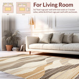 Ultra Soft Area Rug, Non Slip, Stain Resistant, Washable Area Rugs for Living Room, Bedroom, Rustic Neutral Tones Curved Patterns(Beige)