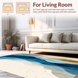 Ultra Soft Area Rug, Non Slip, Stain Resistant, Washable Area Rugs for Living Room, Bedroom, Coastal Breeze Area Abstract Beige & Blue Waves for Home(Blue)