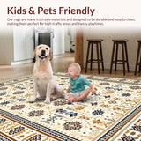 Ultra Soft Area Rug, Non Slip, Stain Resistant, Washable Area Rugs for Living Room, Bedroom, Chic Neutral Tiled Aesthetic(Beige)