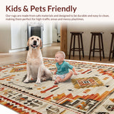 Ultra Soft Area Rug, Non Slip, Stain Resistant, Washable Area Rugs for Living Room, Bedroom, Rustic Earthy Tribal Design(Beige)