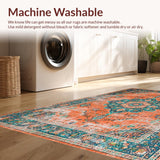 Ultra Soft Area Rug, Non Slip, Stain Resistant, Washable Area Rugs for Living Room, Bedroom, Chic Orange and Teal Abstract Look(Orange)