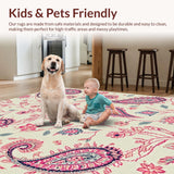 Ultra Soft Area Rug, Non Slip, Stain Resistant, Washable Area Rugs for Living Room, Bedroom, Colorful Paisley Living Room Non-Shedding Rug(Beige)