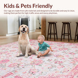 Ultra Soft Area Rug, Non Slip, Stain Resistant, Washable Area Rugs for Living Room, Bedroom, Chic Textured Geometric Design(Pink)