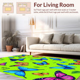 Ultra Soft Area Rug, Non Slip, Stain Resistant, Washable Area Rugs for Living Room, Bedroom, Charming Colorful Insect Motif Design(Blue)