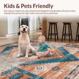 Ultra Soft Area Rug, Non Slip, Stain Resistant, Washable Area Rugs for Living Room, Bedroom, Artful Modern Symmetrical Textures(Orange)