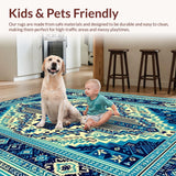 Ultra Soft Area Rug, Non Slip, Stain Resistant, Washable Area Rugs for Living Room, Bedroom, Boho Tribal Distressed Living Room Carpet(Blue)