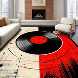 Ultra Soft Area Rug, Non Slip, Stain Resistant, Washable Area Rugs for Living Room, Bedroom, Vibrant Circular Vinyl Aesthetic(Black)