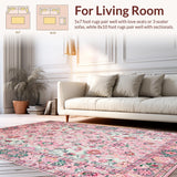 Ultra Soft Area Rug, Non Slip, Stain Resistant, Washable Area Rugs for Living Room, Bedroom, Serene Cottage Chic Design(Pink)