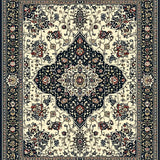 Ultra Soft Area Rug, Non Slip, Stain Resistant, Washable Area Rugs for Living Room, Bedroom, Vintage Inspired Boho Area with Ornate Black and Beige Medallion Motifs(White)