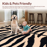 Ultra Soft Area Rug, Non Slip, Stain Resistant, Washable Area Rugs for Living Room, Bedroom, Modern Zebra Print Entryway Runner Rug Black Peach(Beige)