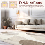 Contemporary Ivory Beige Area with Fluid Abstract Wave and Circle Motifs(Beige)