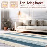 Ultra Soft Area Rug, Non Slip, Stain Resistant, Washable Area Rugs for Living Room, Bedroom, Cordural Stripe Harmony Area with Linear Motif and Subtle Contrast Design(Blue)