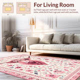 Ultra Soft Area Rug, Non Slip, Stain Resistant, Washable Area Rugs for Living Room, Bedroom, Playful Rustic Sheep Imagery(Pink)