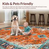 Ultra Soft Area Rug, Non Slip, Stain Resistant, Washable Area Rugs for Living Room, Bedroom, Bold Vibrant Medallion Composition(Orange)