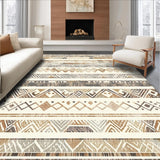 Ultra Soft Area Rug, Non Slip, Stain Resistant, Washable Area Rugs for Living Room, Bedroom, Artisan Inspired Tan Area Rug with Layered Geometric Bands and Boho Line Art(Beige)