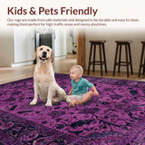 Ultra Soft Area Rug, Non Slip, Stain Resistant, Washable Area Rugs for Living Room, Bedroom, Classic Monochrome Trellis Features(Purple)