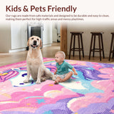 Ultra Soft Area Rug, Non Slip, Stain Resistant, Washable Area Rugs for Living Room, Bedroom, Pastel Unicorn Rainbow Rug for Girls Nursery(Red)
