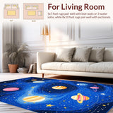Ultra Soft Area Rug, Non Slip, Stain Resistant, Washable Area Rugs for Living Room, Bedroom, Playful Solar System Graphic Style(Blue)