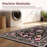 Ultra Soft Area Rug, Non Slip, Stain Resistant, Washable Area Rugs for Living Room, Bedroom, Lush Botanical Scalloped Design(Black)