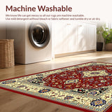 Ultra Soft Area Rug, Non Slip, Stain Resistant, Washable Area Rugs for Living Room, Bedroom, Intricate Vintage Damask Style(Red)