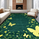 Ultra Soft Area Rug, Non Slip, Stain Resistant, Washable Area Rugs for Living Room, Bedroom, Whimsical Floral Butterfly Motif(Green)
