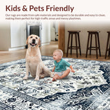 Ultra Soft Area Rug, Non Slip, Stain Resistant, Washable Area Rugs for Living Room, Bedroom, Rustic Vintage Patterned Elegance(White)