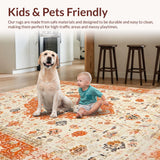 Ultra Soft Area Rug, Non Slip, Stain Resistant, Washable Area Rugs for Living Room, Bedroom, Whimsical Bright Medallion Flair(Orange)