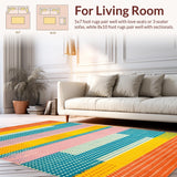 Ultra Soft Area Rug, Non Slip, Stain Resistant, Washable Area Rugs for Living Room, Bedroom, Eclectic Colorful Circular Textile Charm(Orange)