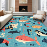 Ultra Soft Area Rug, Non Slip, Stain Resistant, Washable Area Rugs for Living Room, Bedroom, Preschool ABC Number Educational Ocean Creature Play Area Rug(Blue)