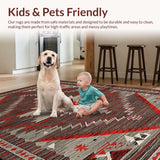 Ultra Soft Area Rug, Non Slip, Stain Resistant, Washable Area Rugs for Living Room, Bedroom, Vintage Charcoal Western Motif(Red)
