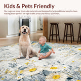 Ultra Soft Area Rug, Non Slip, Stain Resistant, Washable Area Rugs for Living Room, Bedroom, Modern Abstract Floral Art(Gray)
